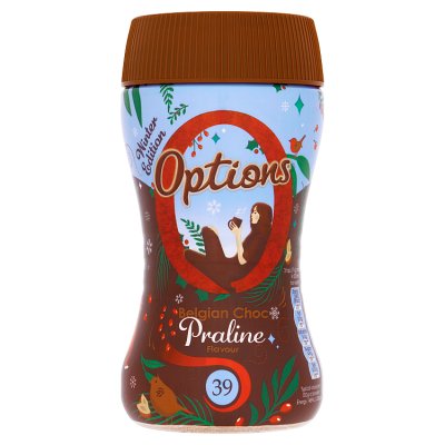 Options instant Belgian hot chocolate praline drink 220g, imported from the UK