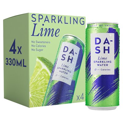 DASH Water lime sparkling water 4x330ml cans, UK version