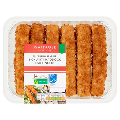 Waitrose chunky haddock fish fingers 340g, imported from the UK
