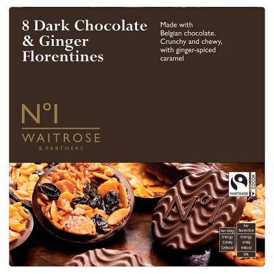 Waitrose No.1 dark chocolate ginger florentines 172g, UK version