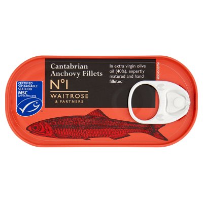 Waitrose No.1 anchovies in extra-virgin olive oil 50g, imported from the UK