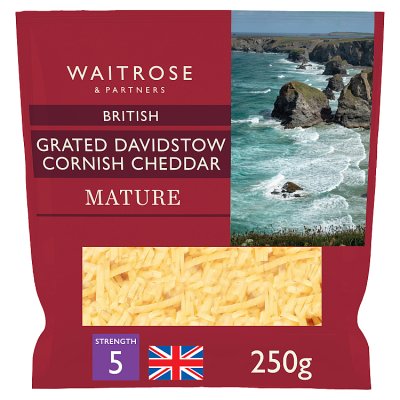Waitrose Davidstow mature grated cheddar cheese 250g - British product