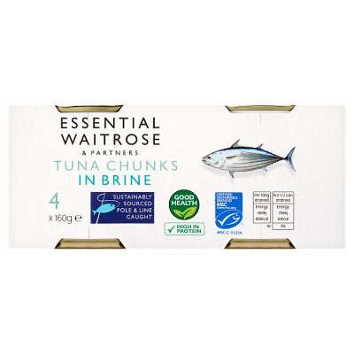 Waitrose Essential MSC tuna chunks in brine 4x160g, UK version