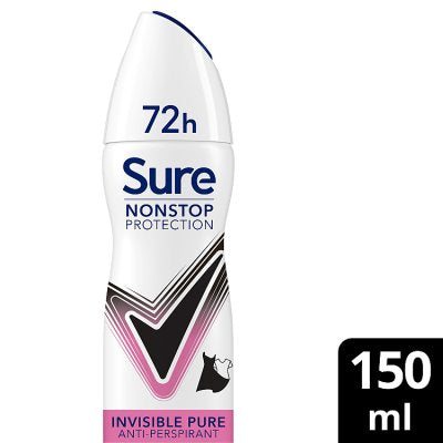 Sure Invisible Pure antiperspirant aerosol deodorant 150ml (British brand)