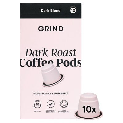 Grind compostable dark blend coffee pods 52g (British brand)