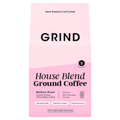 Grind House Blend ground coffee 200g, imported from the UK
