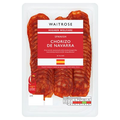 Waitrose Spanish chorizo de Navarra dry cured 100g, imported from the UK