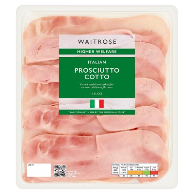 Waitrose Italian prosciutto cotto 110g, imported from the UK