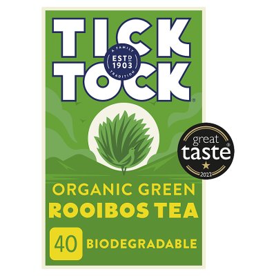 Tick Tock organic green rooibos tea 40 bags, UK version