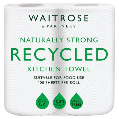 Waitrose recycled white kitchen roll 2x100 sheets, UK version