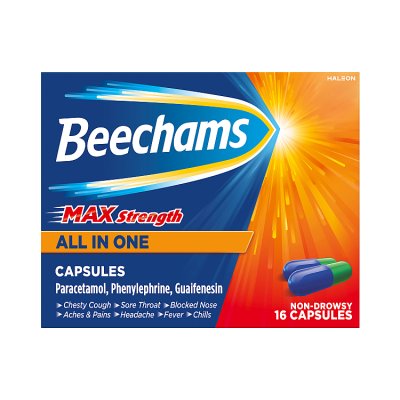 Beechams Max Strength cold and flu capsules 16s, UK version