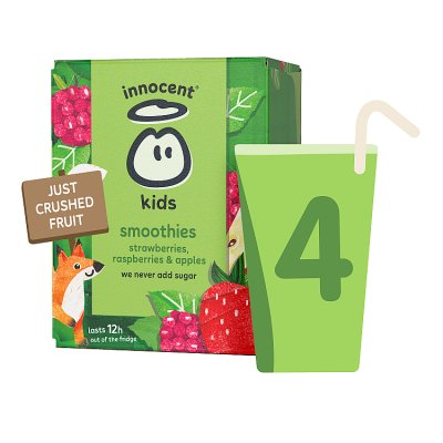 Innocent kids smoothie strawberries raspberries apples 4x150ml, imported from the UK