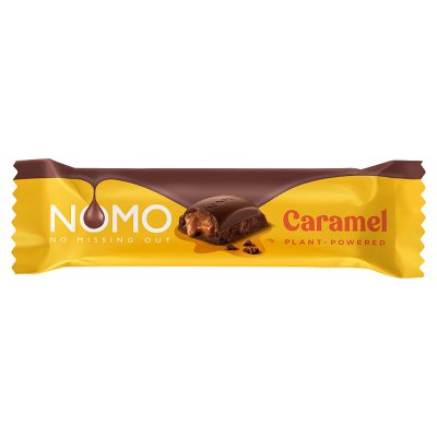 NOMO vegan caramel chocolate bar 38g with gooey caramel, UK version