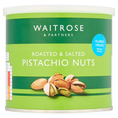 Waitrose roasted salted pistachio nuts 250g can, UK version