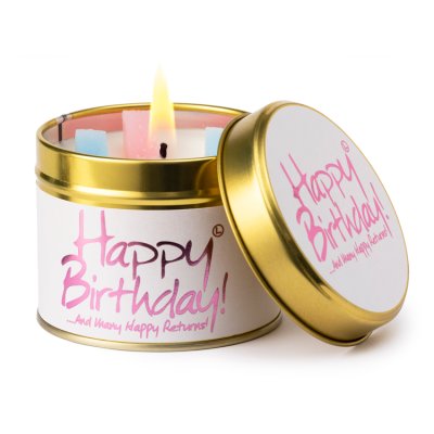 Lily-Flame candle tin Happy Birthday, imported from the UK