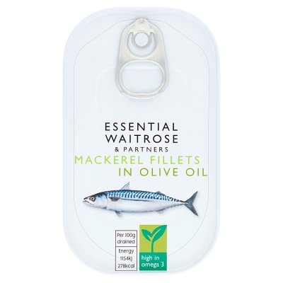 Waitrose Essential mackerel fillets in olive oil 125g, UK version