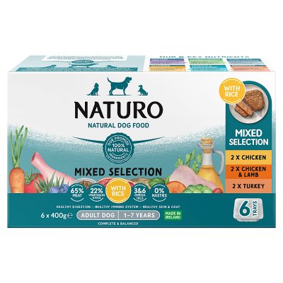 Naturo adult dog food with rice variety pack 6x400g, UK version