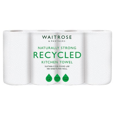 Waitrose recycled white kitchen roll 4x100 sheets (British brand)