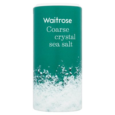 Waitrose coarse crystal sea salt 350g, imported from the UK