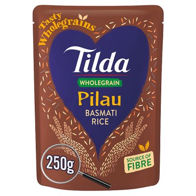 Tilda wholegrain basmati pilau rice 250g, imported from the UK