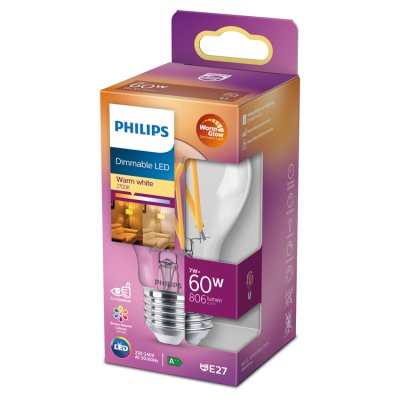 Philips dimmable white LED E27 7W bulb (British brand)