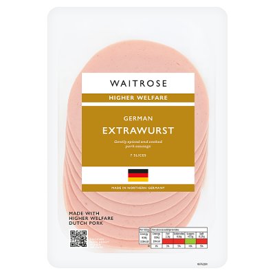 Waitrose German Extrawurst cooked sausage 90g, imported from the UK