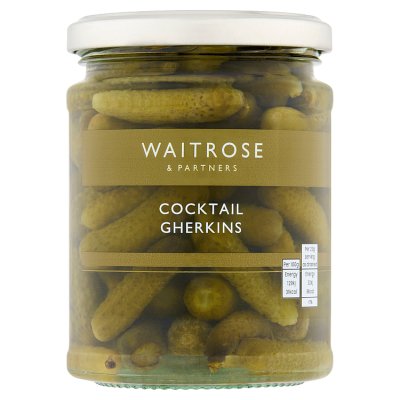 Waitrose cocktail gherkins 290g jar - British product