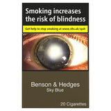 B&H Sky Blue cigarettes pack of 20, imported from the UK