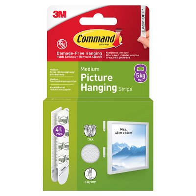 3M Command medium white picture hanging strips - British product