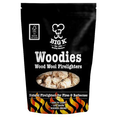Big K Woodies firelighters 300g, imported from the UK