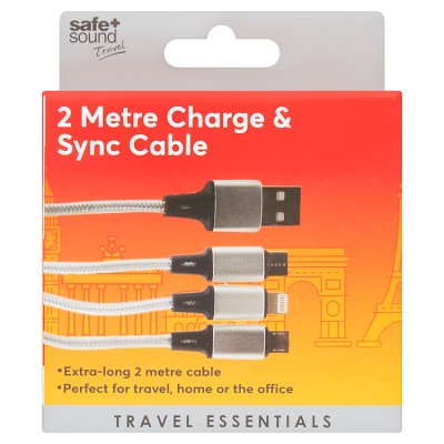 Safe&Sound 2m charging cable for phones and tablets - British product