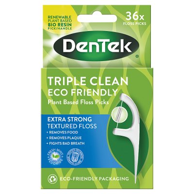 DenTek Eco Triple Clean plant based floss picks 36 count (British brand)