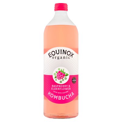 Equinox raspberry and elderflower kombucha 750ml, imported from the UK