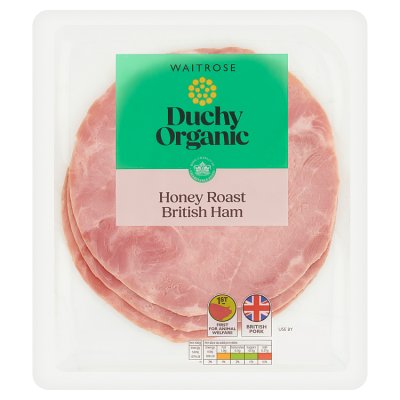Duchy Organic honey roast ham slices 90g, imported from the UK
