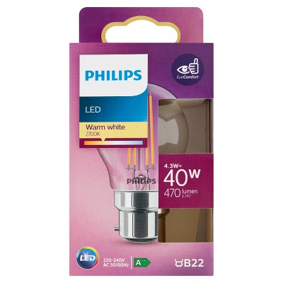 Philips LED White bulb 4.3W B22 bayonet cap, UK version