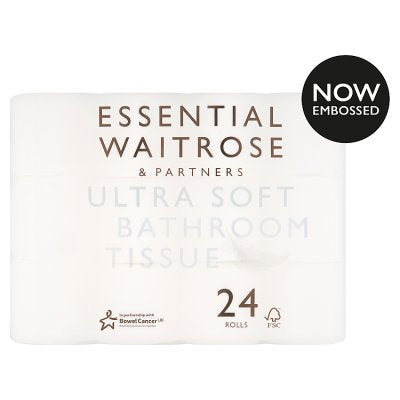 Waitrose white ultra soft bathroom tissue 24 rolls (British brand)
