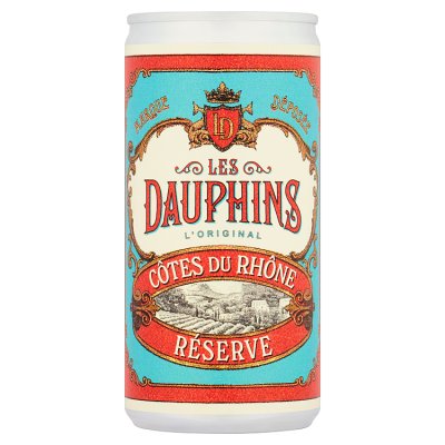 Les Dauphins Côtes du Rhône wine can 20cl, UK version