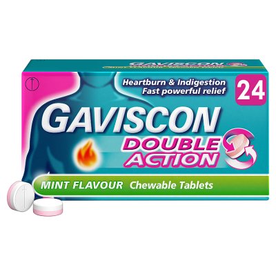 Gaviscon Double Action mint indigestion tablets 24s, imported from the UK