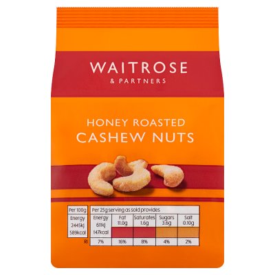 Waitrose honey roast cashews 100g pack, UK version