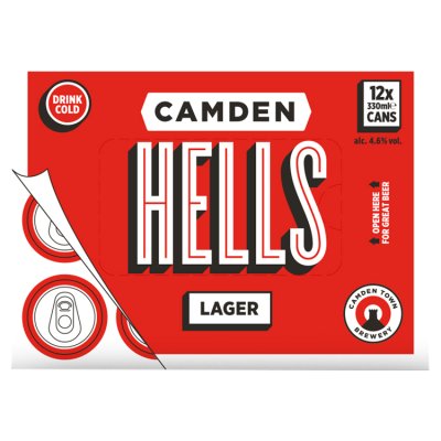 Camden Hells lager 12x330ml cans unpasteurised (British brand)