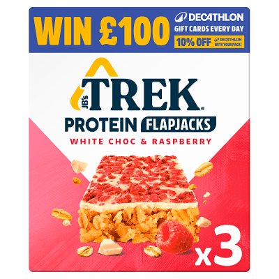 TREK protein flapjacks white choc raspberry 3x50g multipack (British brand)