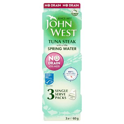John West No Drain Tuna Steak 3x60g (British brand)