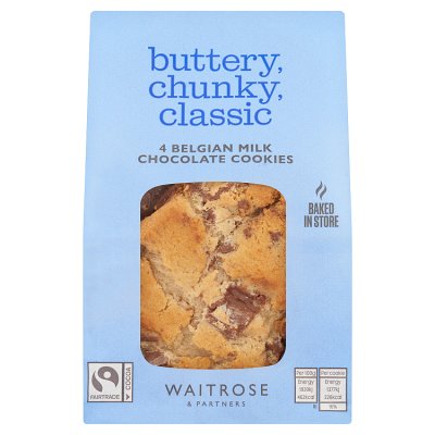 Waitrose Belgian milk chocolate cookies 4-pack, imported from the UK