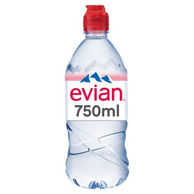 Evian still mineral water 750ml, imported from the UK
