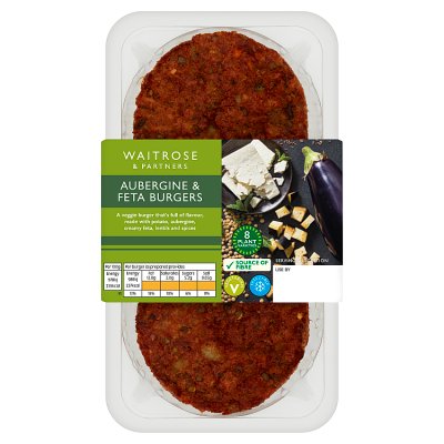 Waitrose vegetarian aubergine and feta burgers 210g - British product