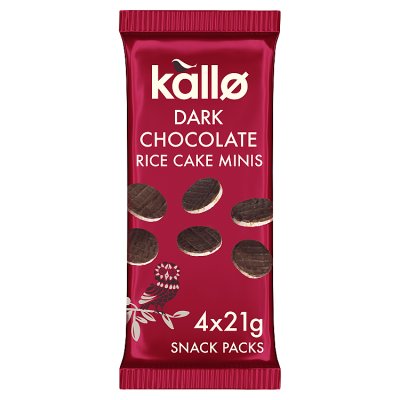 Kallo Belgian dark chocolate rice cake minis 4x21g, imported from the UK