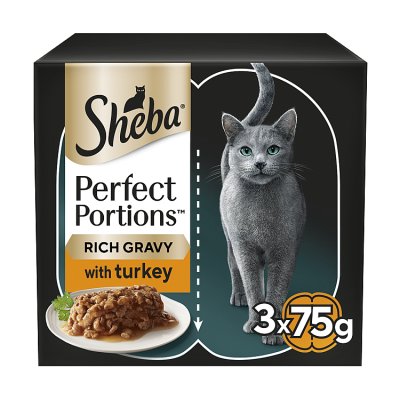 Sheba wet cat food trays in turkey gravy, 3x75g (British brand)
