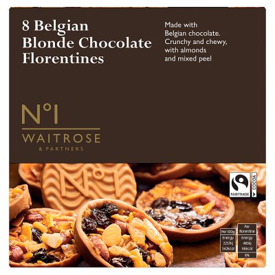 Waitrose No.1 blonde chocolate and seasalt florentines 172g, imported from the UK