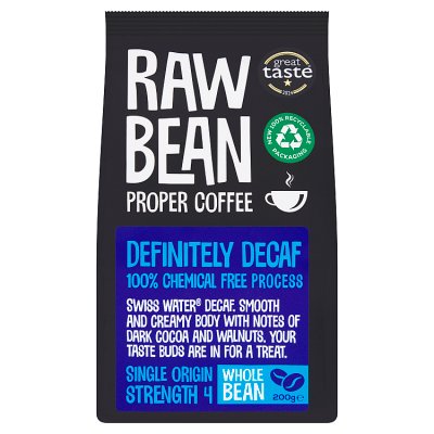 Raw Bean single origin decaf coffee beans 200g, UK version