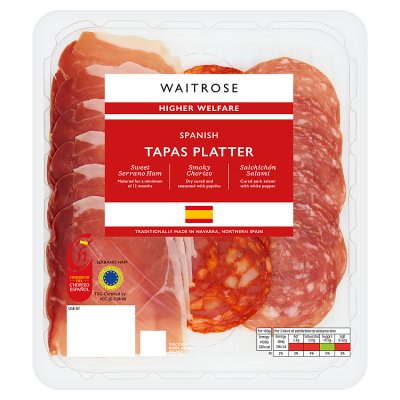 Waitrose Spanish tapas platter with Serrano ham chorizo salchichón 105g (British brand)